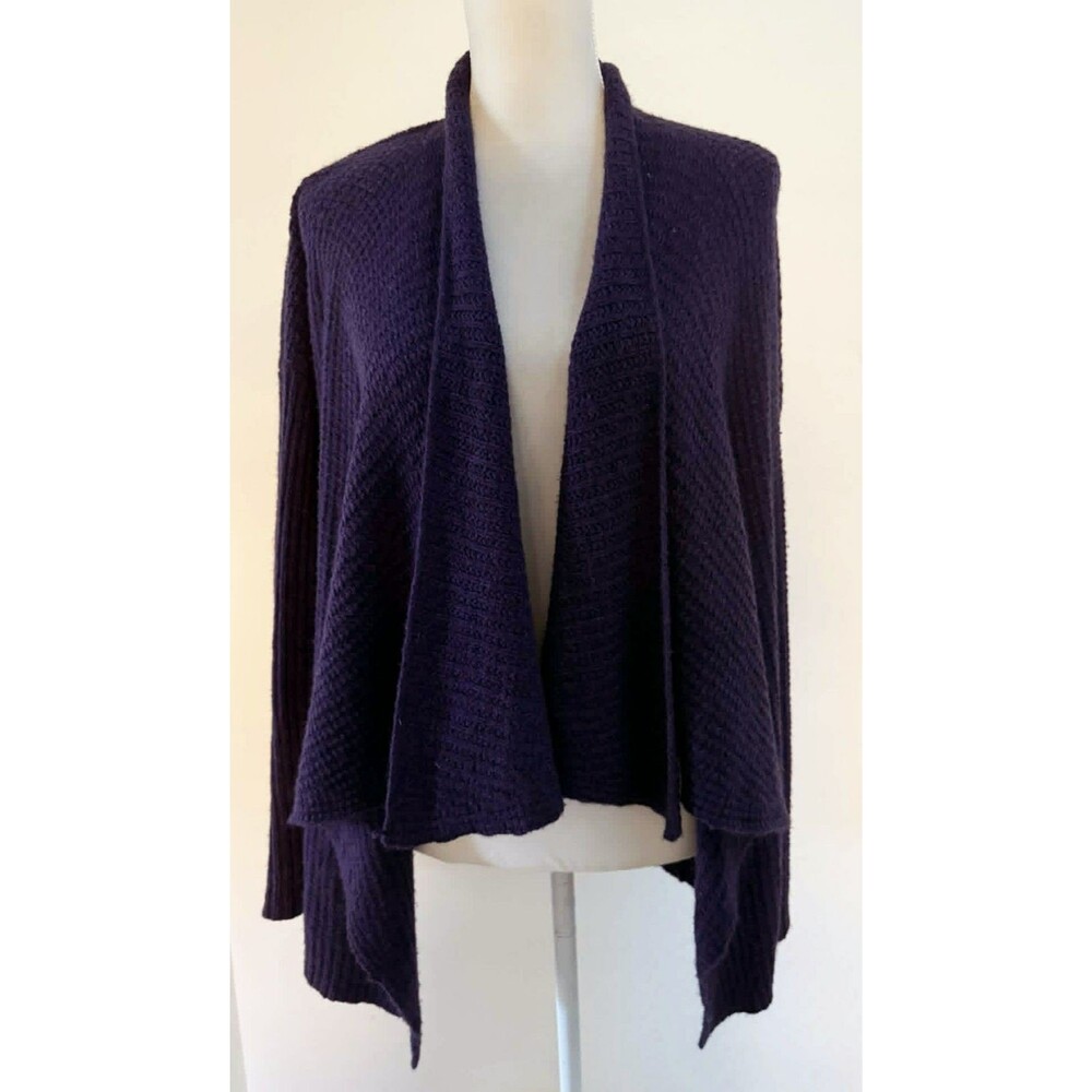 Eileen Fisher Large Cardigan Sweater Merino Wool Baby Camel Nylon Purple Wrap